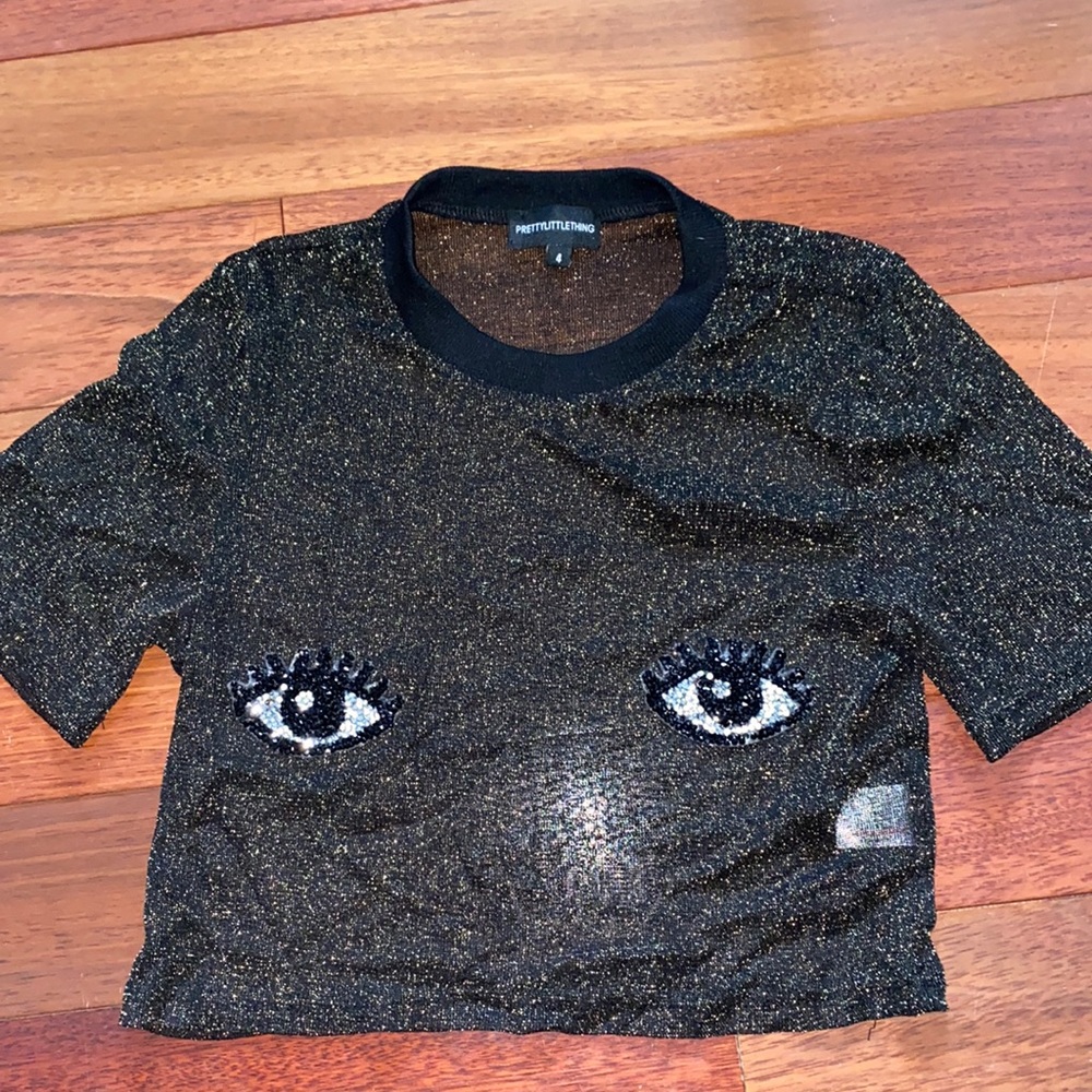 Sheer PRETTYLITTLETHING Sparkly Crop Top